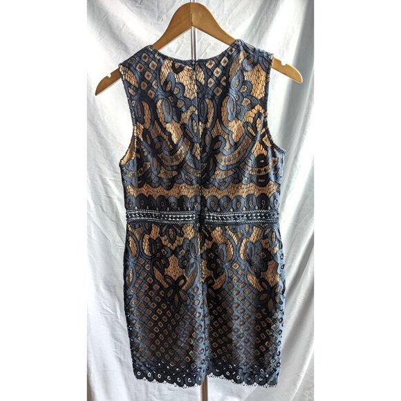 NWOT Francesca's MI AMI Melania Gray-Blue Lace Dress w/ Tan Lining Cutout Size M - Picture 7 of 7